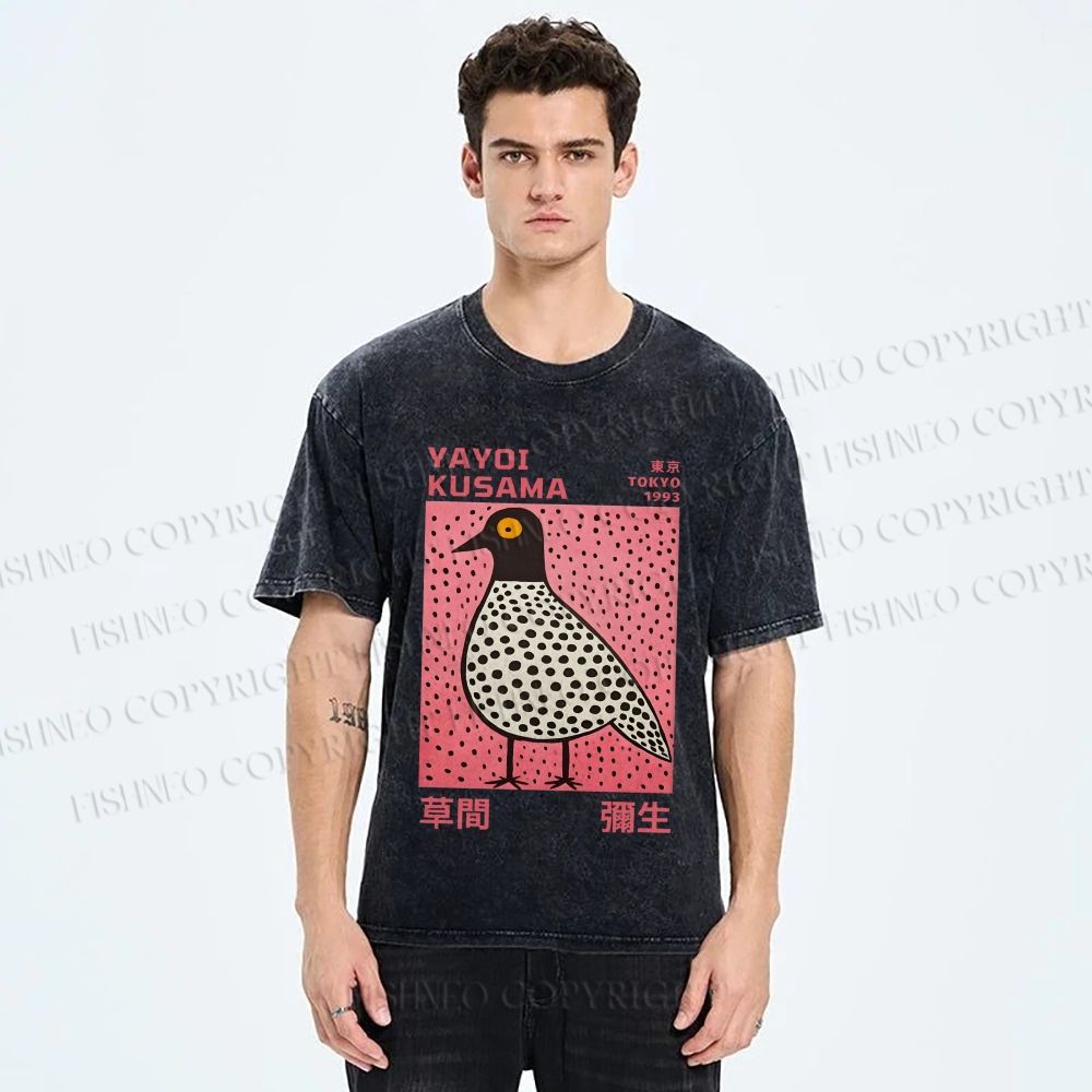 Unisex Yayoi Kusama Bird Printed Washed Tee