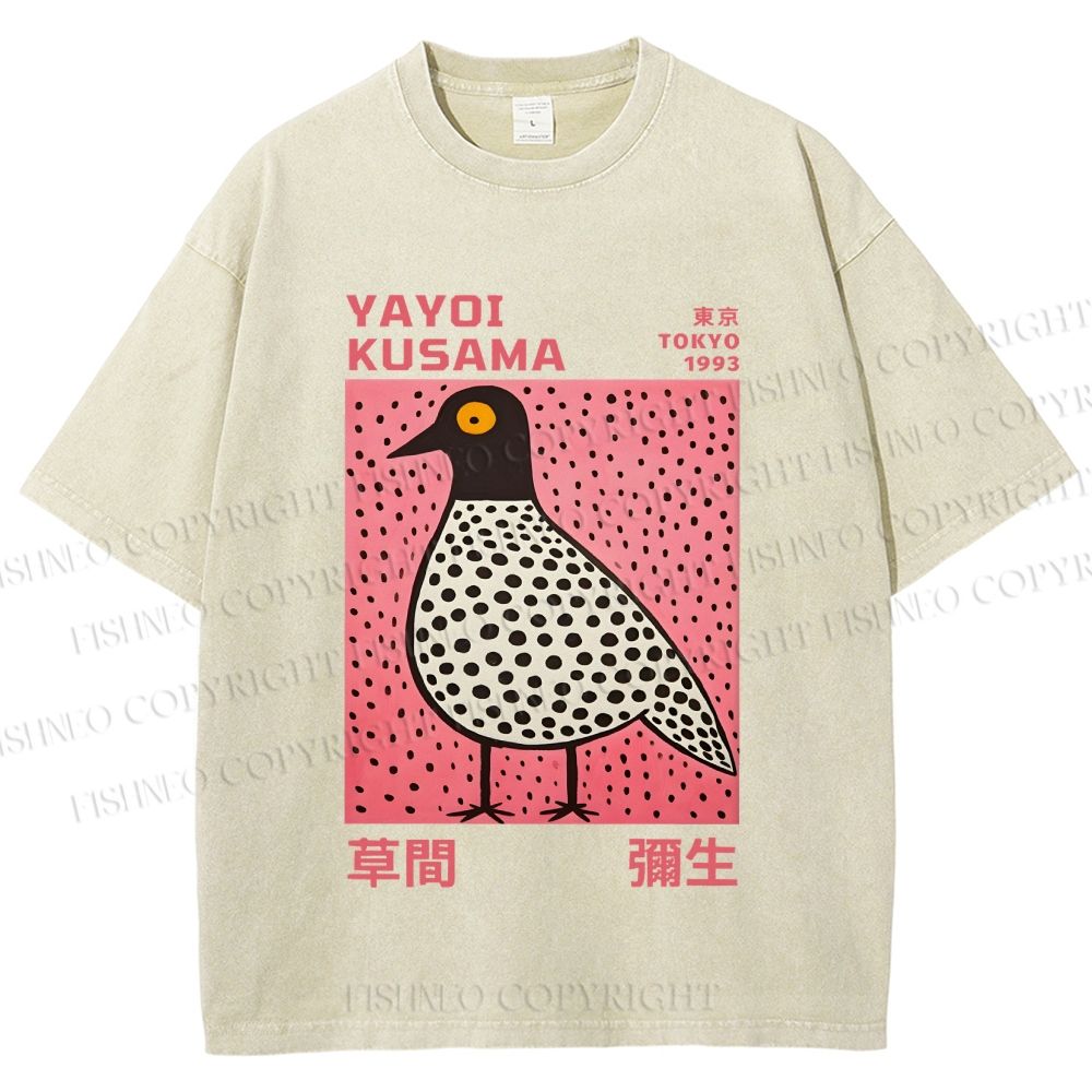 Unisex Yayoi Kusama Bird Printed Washed Tee