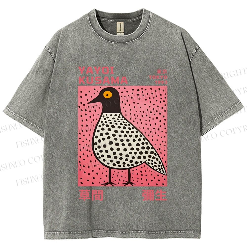 Unisex Yayoi Kusama Bird Printed Washed Tee