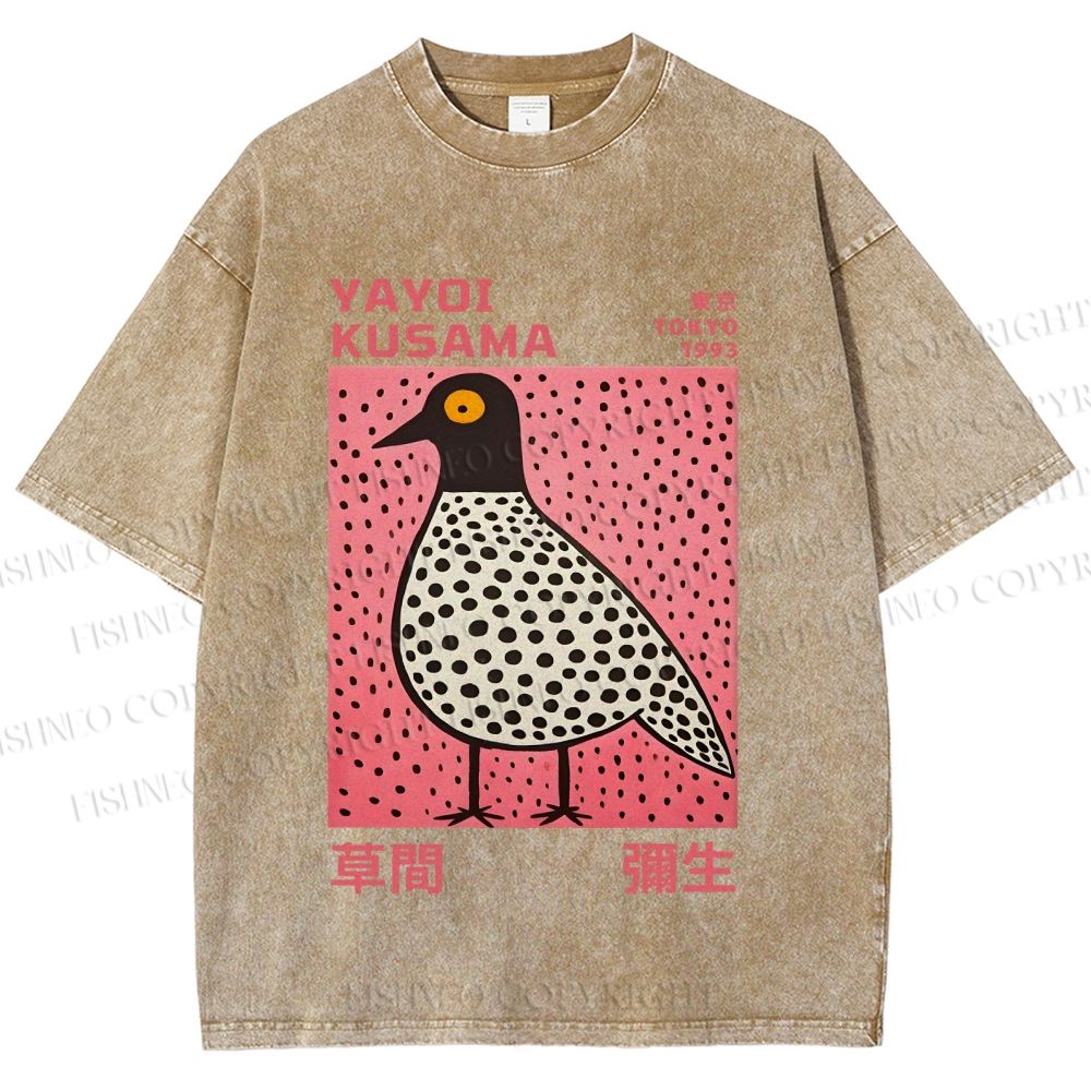 Unisex Yayoi Kusama Bird Printed Washed Tee