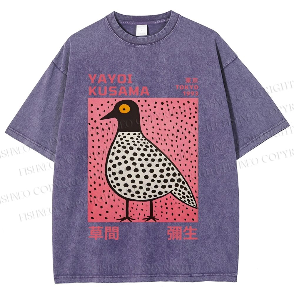 Unisex Yayoi Kusama Bird Printed Washed Tee