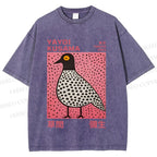 Unisex Yayoi Kusama Bird Printed Washed Tee
