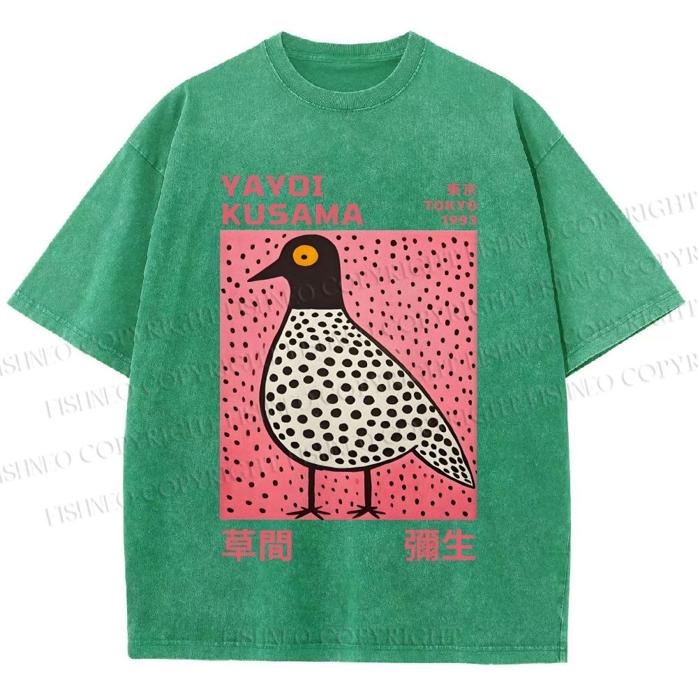 Unisex Yayoi Kusama Bird Printed Washed Tee