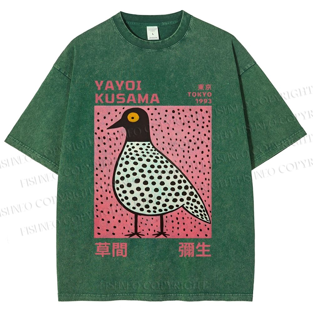 Unisex Yayoi Kusama Bird Printed Washed Tee