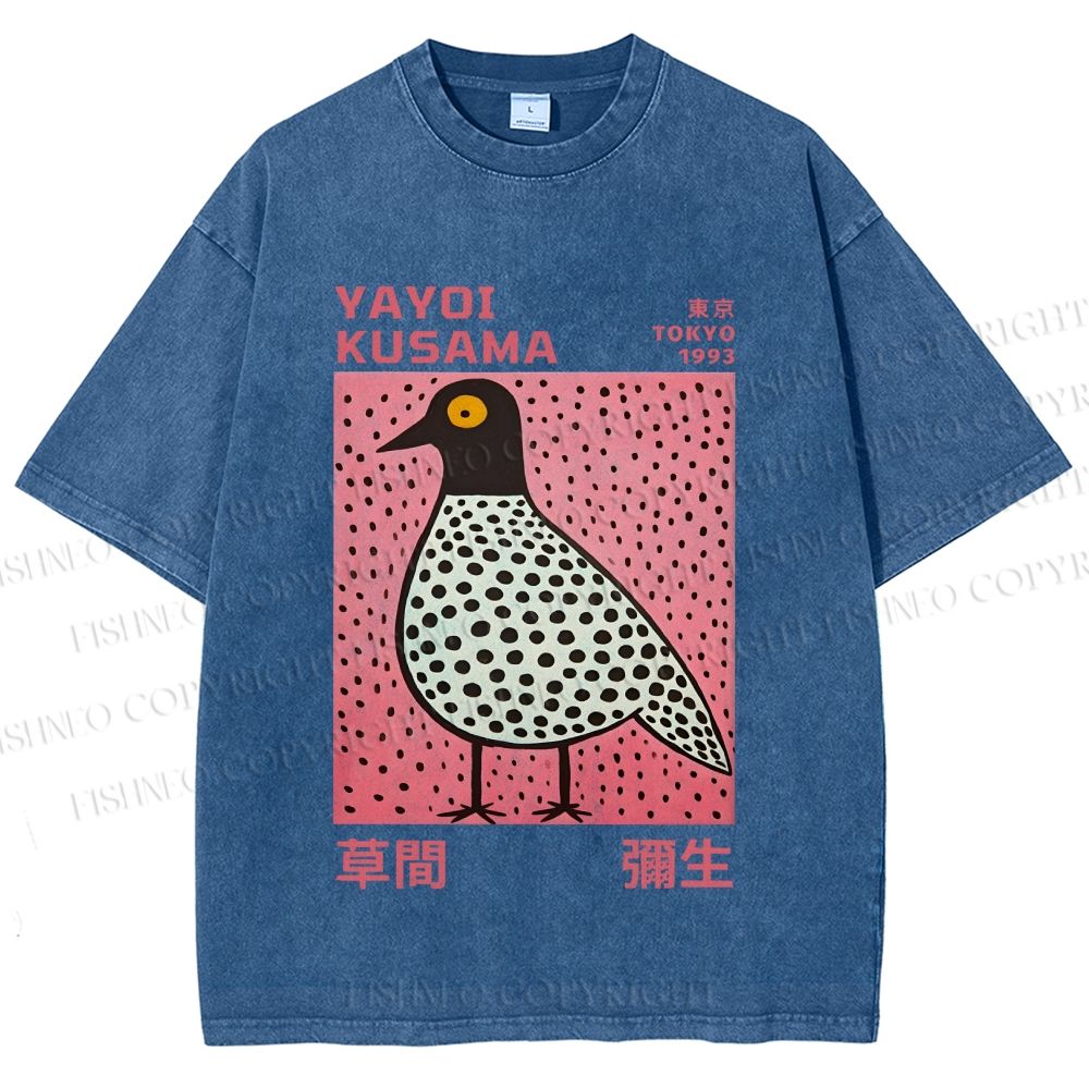 Unisex Yayoi Kusama Bird Printed Washed Tee