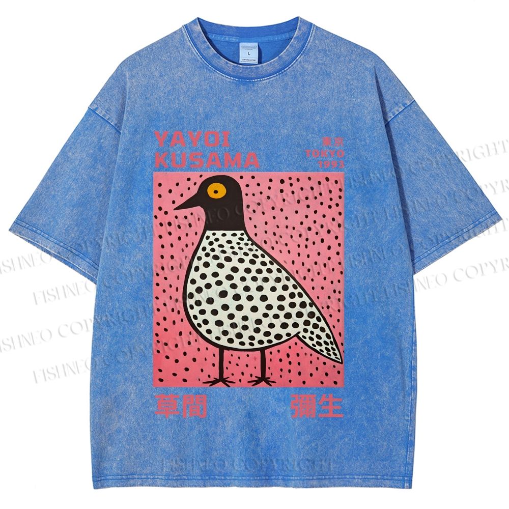 Unisex Yayoi Kusama Bird Printed Washed Tee