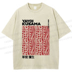 Unisex Yayoi Kusama Red Line Dots Graffiti Printed Washed Tee
