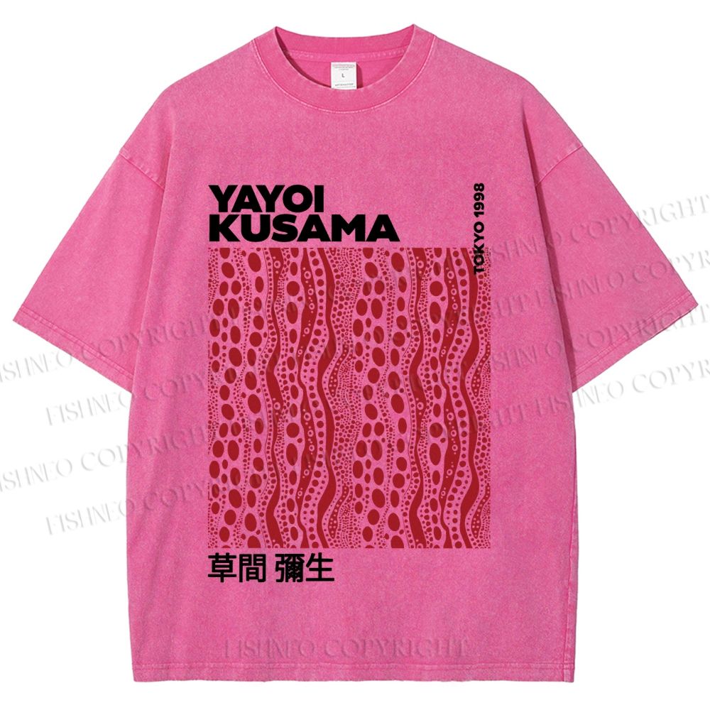 Unisex Yayoi Kusama Red Line Dots Graffiti Printed Washed Tee