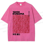 Unisex Yayoi Kusama Red Line Dots Graffiti Printed Washed Tee