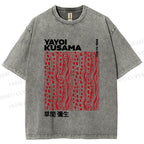 Unisex Yayoi Kusama Red Line Dots Graffiti Printed Washed Tee