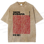 Unisex Yayoi Kusama Red Line Dots Graffiti Printed Washed Tee