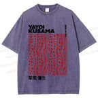 Unisex Yayoi Kusama Red Line Dots Graffiti Printed Washed Tee