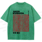 Unisex Yayoi Kusama Red Line Dots Graffiti Printed Washed Tee