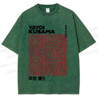 Unisex Yayoi Kusama Red Line Dots Graffiti Printed Washed Tee