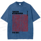 Unisex Yayoi Kusama Red Line Dots Graffiti Printed Washed Tee