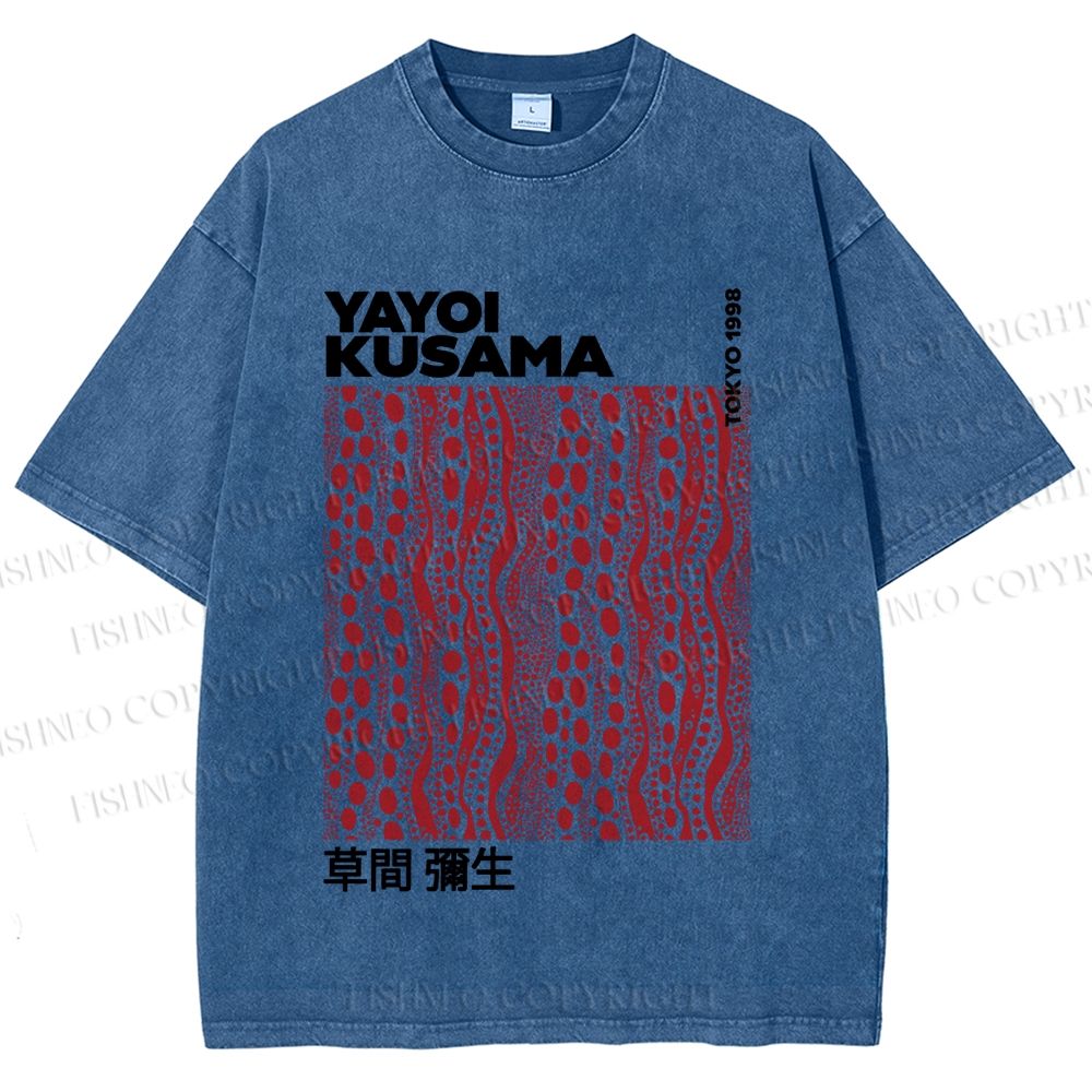 Unisex Yayoi Kusama Red Line Dots Graffiti Printed Washed Tee