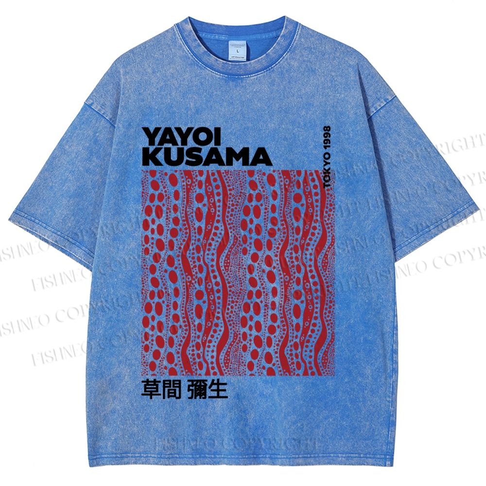 Unisex Yayoi Kusama Red Line Dots Graffiti Printed Washed Tee