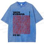Unisex Yayoi Kusama Red Line Dots Graffiti Printed Washed Tee