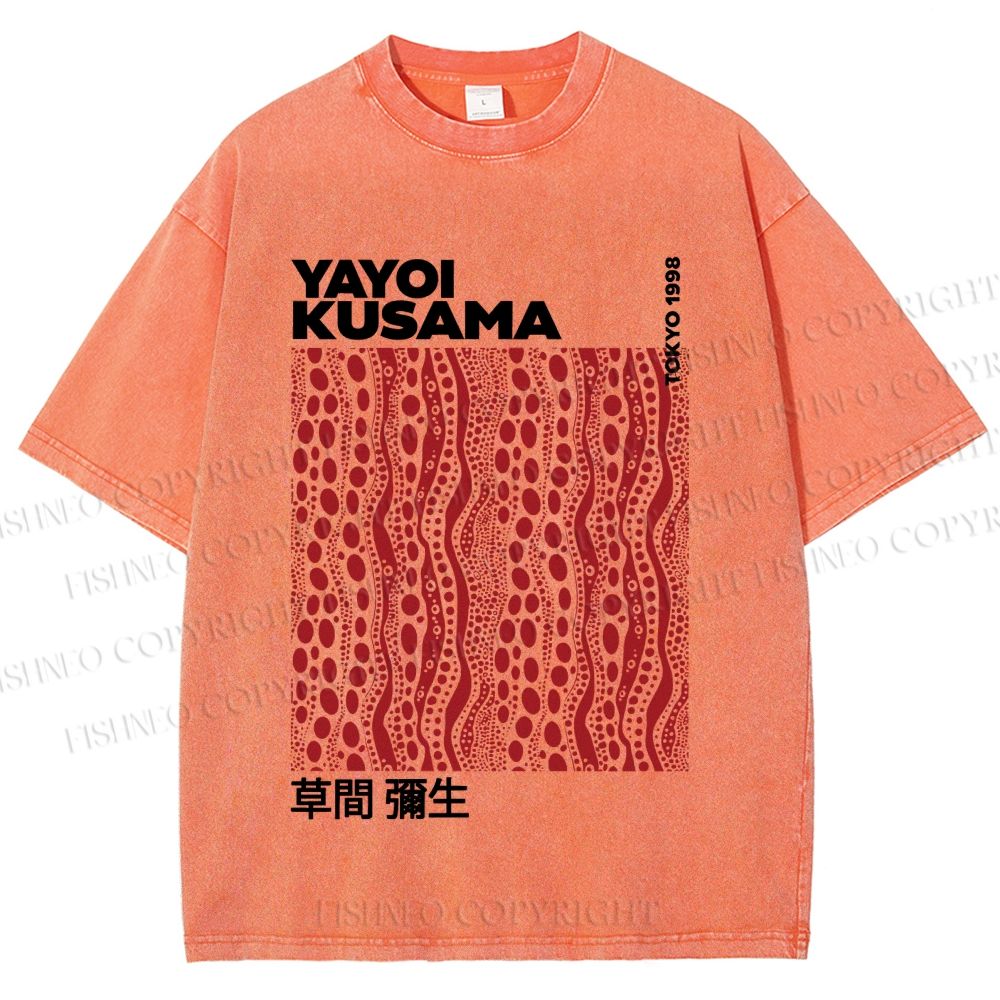Unisex Yayoi Kusama Red Line Dots Graffiti Printed Washed Tee