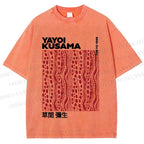 Unisex Yayoi Kusama Red Line Dots Graffiti Printed Washed Tee