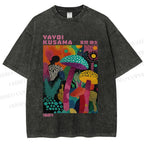 Unisex Yayoi Kusama Multicolor Mushroom Printed Washed Tee