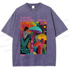Unisex Yayoi Kusama Multicolor Mushroom Printed Washed Tee