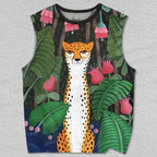 Unisex Silly Panther in Flowers Printed Tank Top