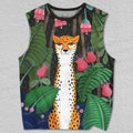 Unisex Silly Panther in Flowers Printed Tank Top