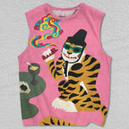 Unisex Funny Tiger Smoking Printed Tank Top