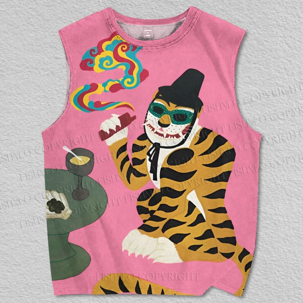 Unisex Funny Tiger Smoking Printed Tank Top