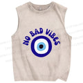 Unisex Blue Eye No Bad Vibes Printed Washed Tank Top