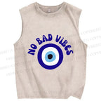 Unisex Blue Eye No Bad Vibes Printed Washed Tank Top