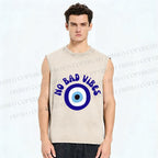 Unisex Blue Eye No Bad Vibes Printed Washed Tank Top