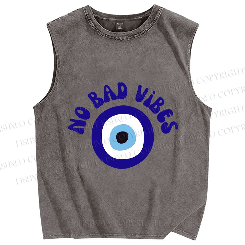 Unisex Blue Eye No Bad Vibes Printed Washed Tank Top