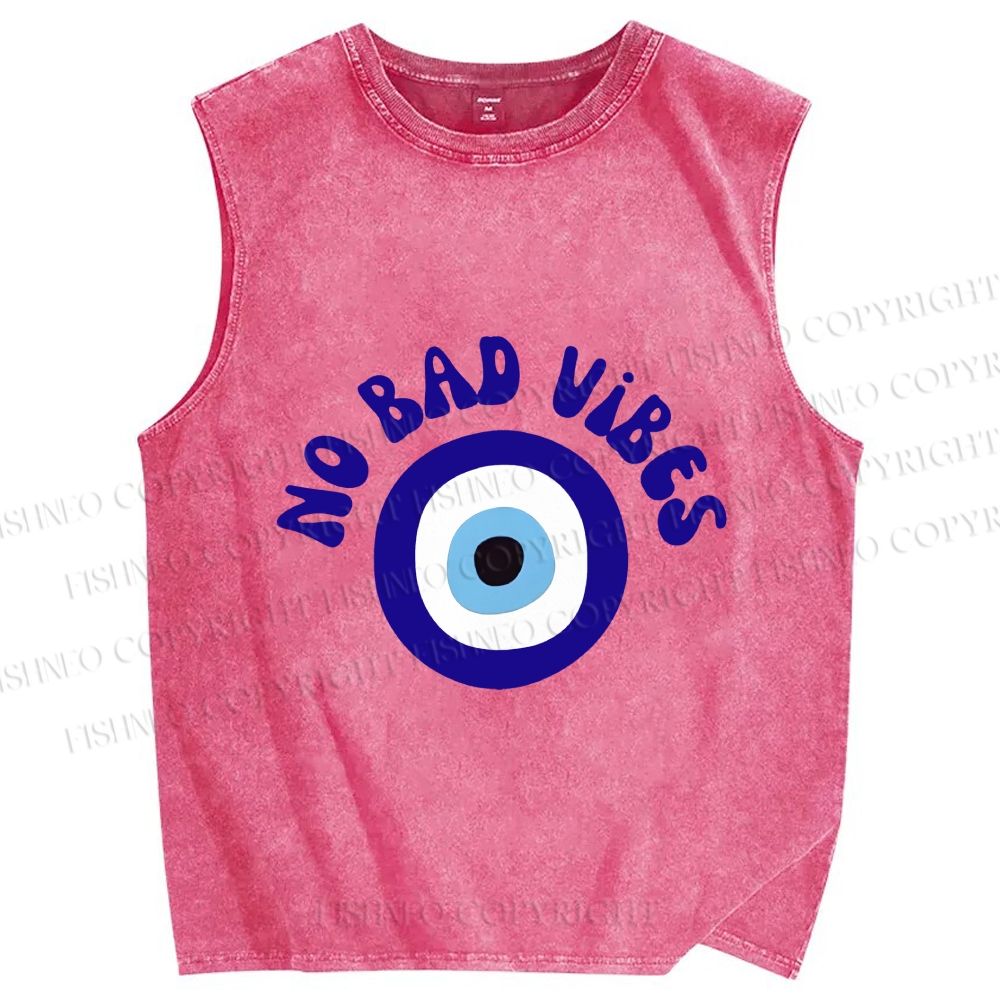 Unisex Blue Eye No Bad Vibes Printed Washed Tank Top