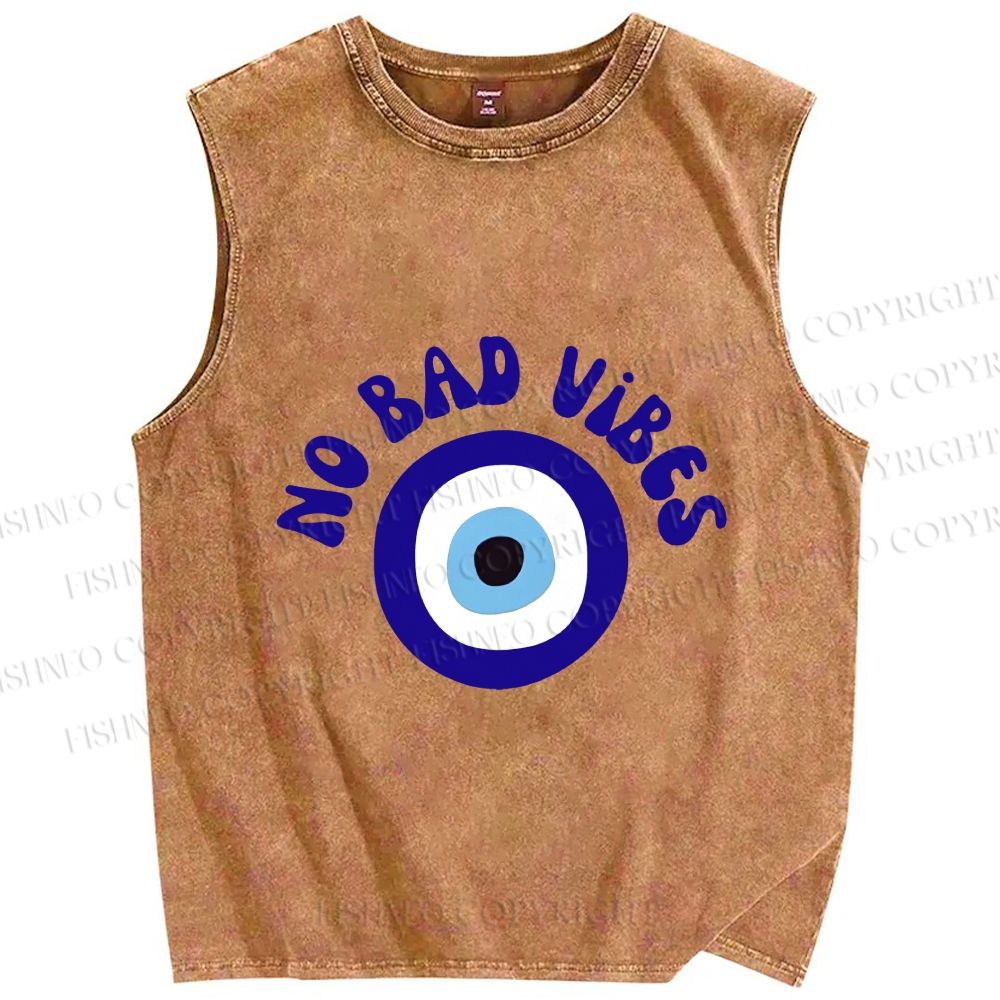 Unisex Blue Eye No Bad Vibes Printed Washed Tank Top