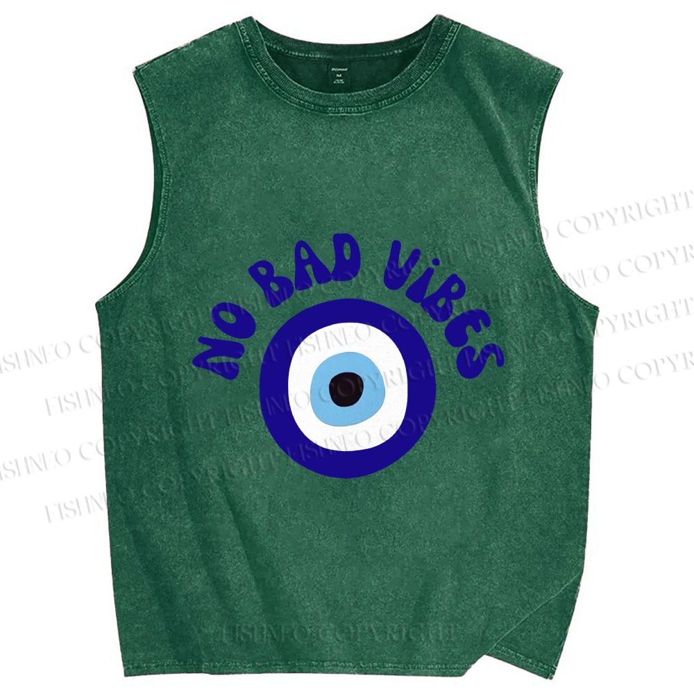 Unisex Blue Eye No Bad Vibes Printed Washed Tank Top