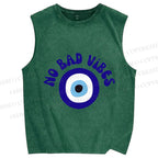 Unisex Blue Eye No Bad Vibes Printed Washed Tank Top