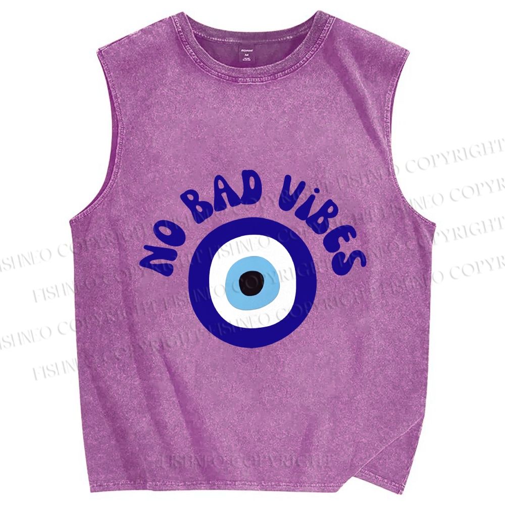 Unisex Blue Eye No Bad Vibes Printed Washed Tank Top