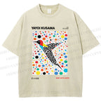Unisex Yayoi Kusama Polka Dot Bird Printed Washed Tee