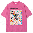Unisex Yayoi Kusama Polka Dot Bird Printed Washed Tee