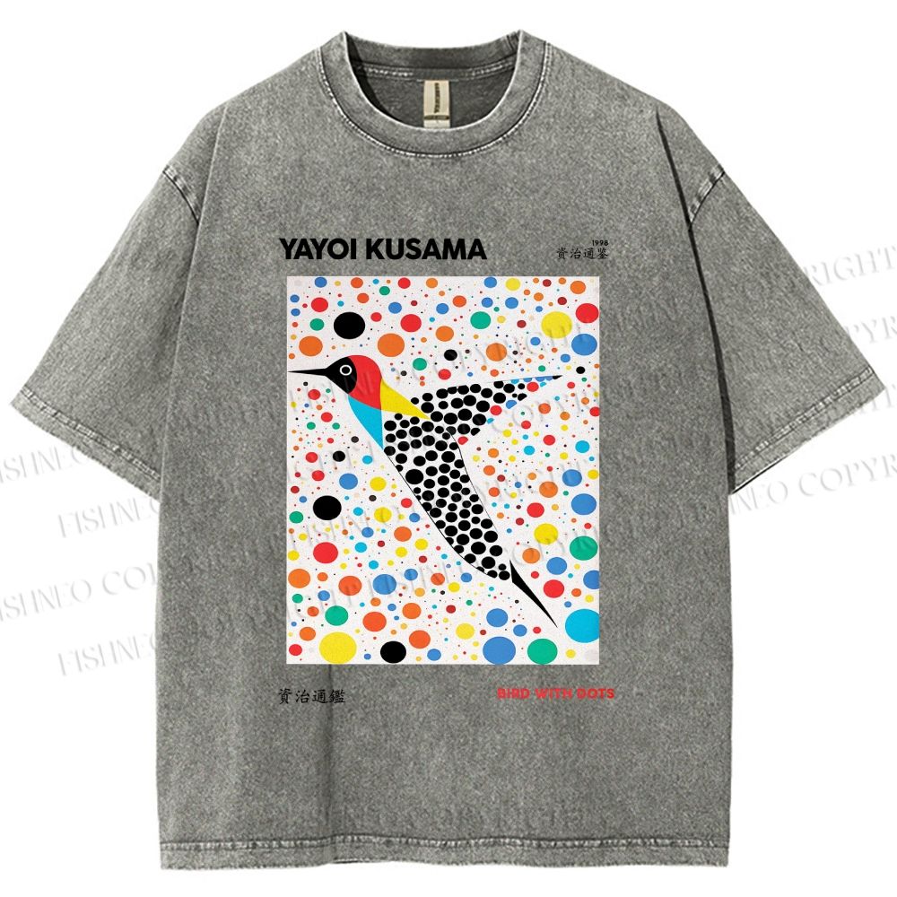 Unisex Yayoi Kusama Polka Dot Bird Printed Washed Tee