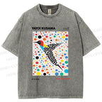 Unisex Yayoi Kusama Polka Dot Bird Printed Washed Tee