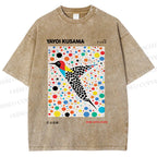 Unisex Yayoi Kusama Polka Dot Bird Printed Washed Tee