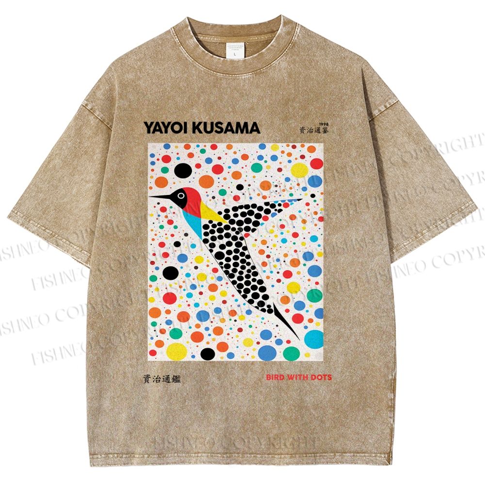 Unisex Yayoi Kusama Polka Dot Bird Printed Washed Tee