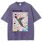 Unisex Yayoi Kusama Polka Dot Bird Printed Washed Tee