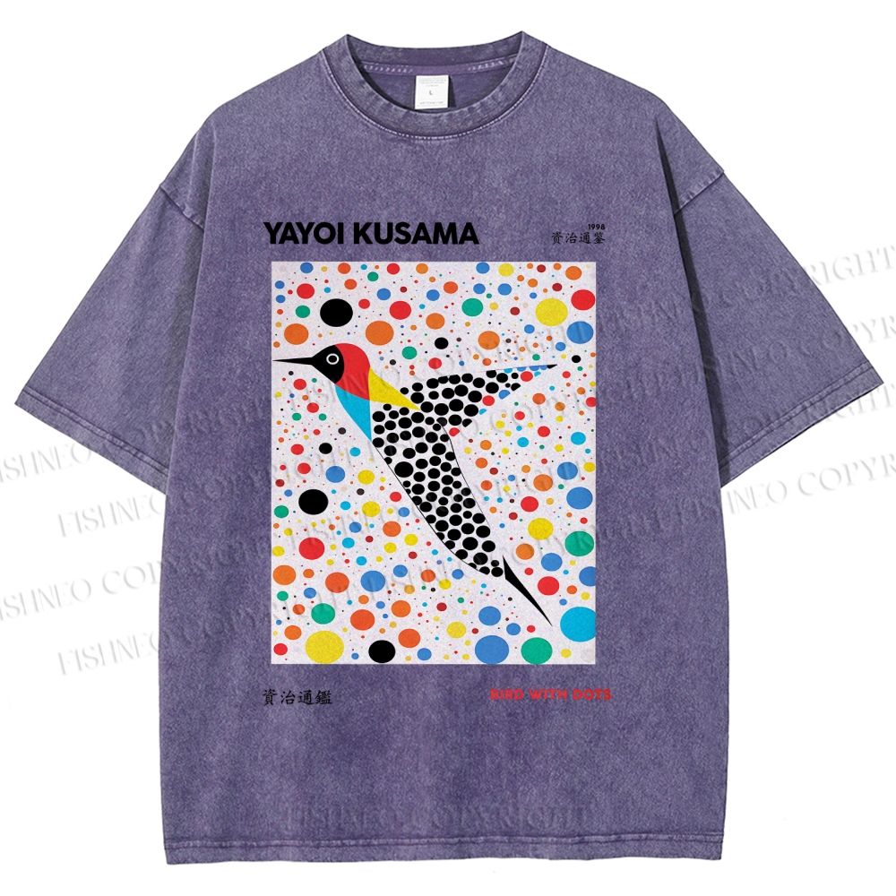 Unisex Yayoi Kusama Polka Dot Bird Printed Washed Tee