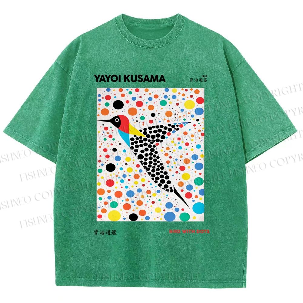 Unisex Yayoi Kusama Polka Dot Bird Printed Washed Tee