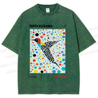 Unisex Yayoi Kusama Polka Dot Bird Printed Washed Tee