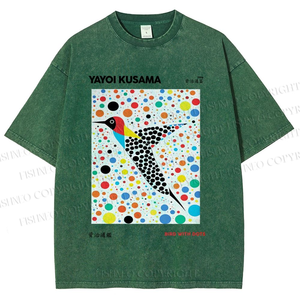 Unisex Yayoi Kusama Polka Dot Bird Printed Washed Tee